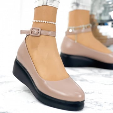 Pantofi Dama Cu Platforma Nude Din Piele Ecologica Lety