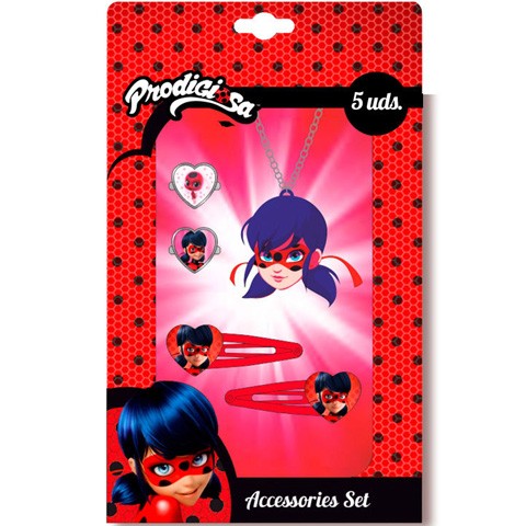 Set 5 Bijuterii Miraculous Buburuza Si Motan Noir Bebe Pufos