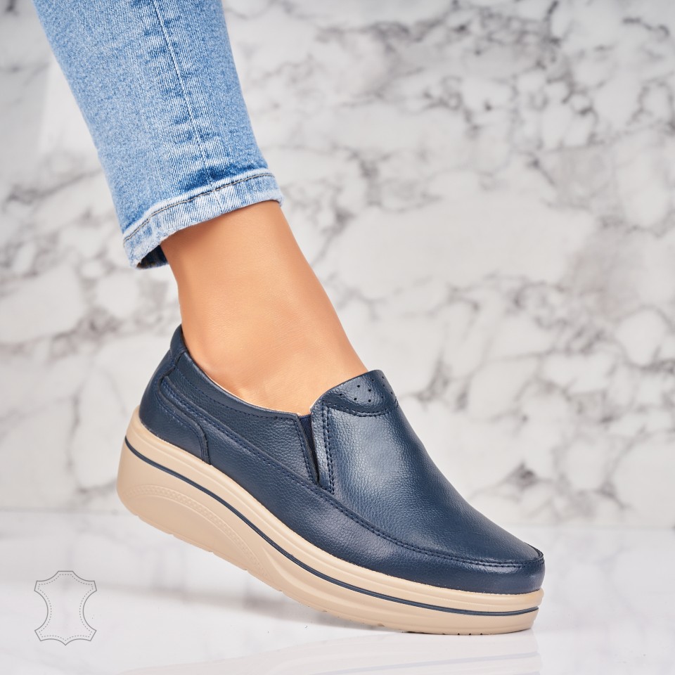 Mocasini Dama Piele Naturala Bleumarin Crue Reverse Ro