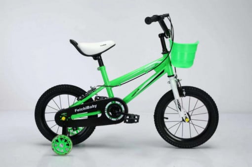 Bicicleta Copii Feichibaby Verde Cu Roti Ajutatoare Si Cosulet