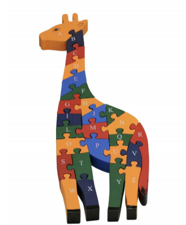 Puzzle Girafa 3D Din Lemn Pentru Copii Cu Alfabet Si Cifre 26 Piese