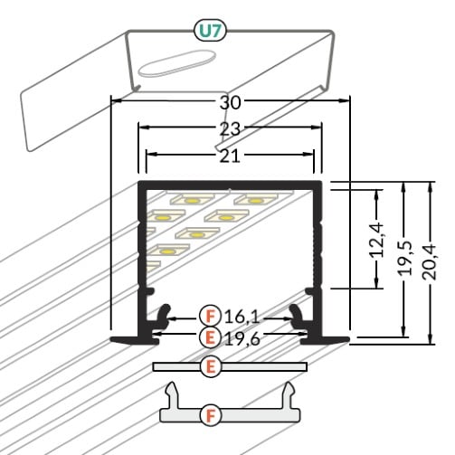 Profil Led Ncastrat Linea In Aluminiu Neanodizat Lungime M