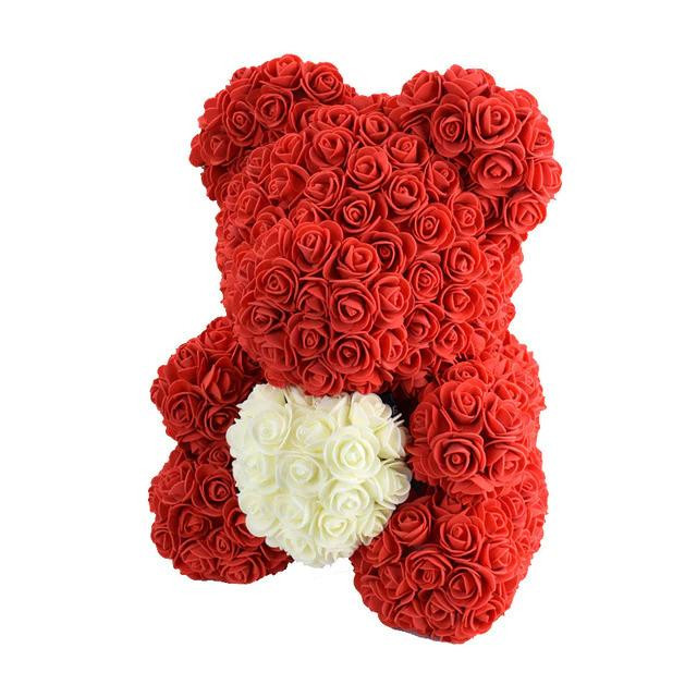 Ursulet Floral Din Trandafiri De Sapun Teddy Bear In Love Rosu Cu Alb