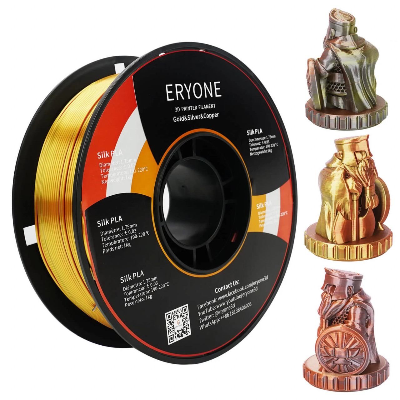 Filament ERYONE GOLD SILVER COPPER Triple Color Silk PLA