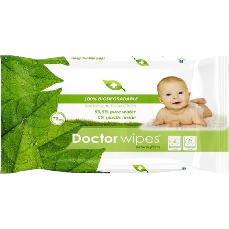 Servetele Umede Doctor Wipe S Baby Natural Cu Capac 72Buc