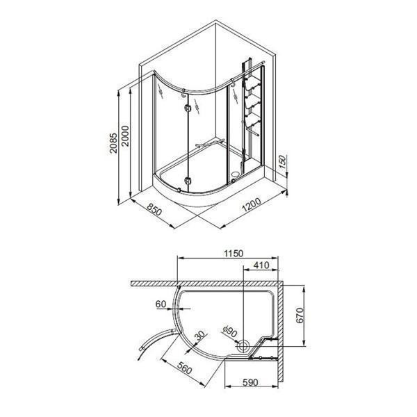 Aquaform Etna Set Cabina Dus Asimetrica De Stanga 120 X 85 Cm La