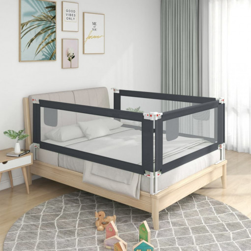 Balustradă de protecție pat copii, gri închis, 200x25 cm textil