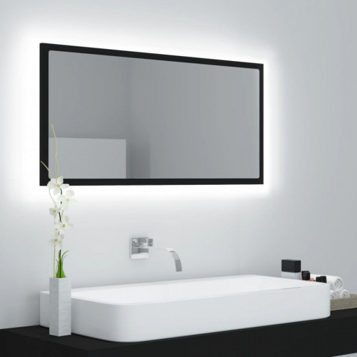 Oglindă de baie cu LED, negru, 90x8,5x37 cm, PAL