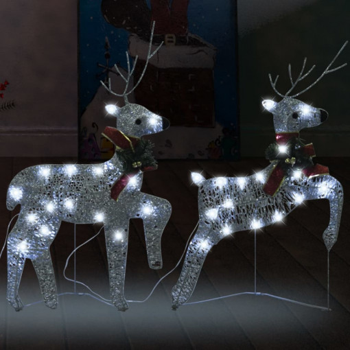 Reni de Crăciun, 2 buc., argintiu, 40 LED-uri