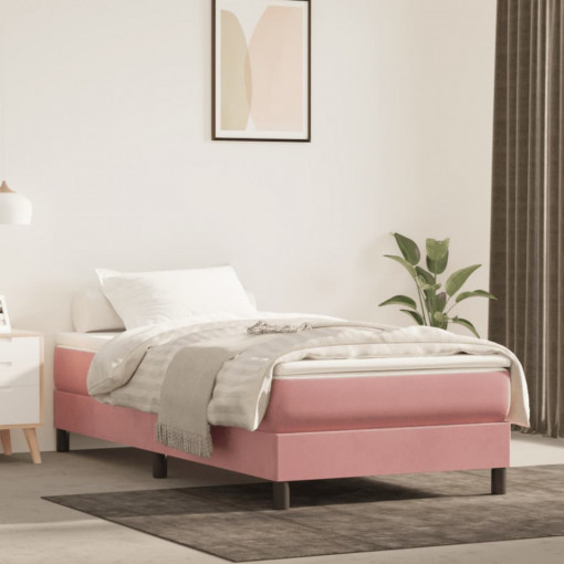 Saltea de pat cu arcuri, roz, 100x200x20 cm, catifea