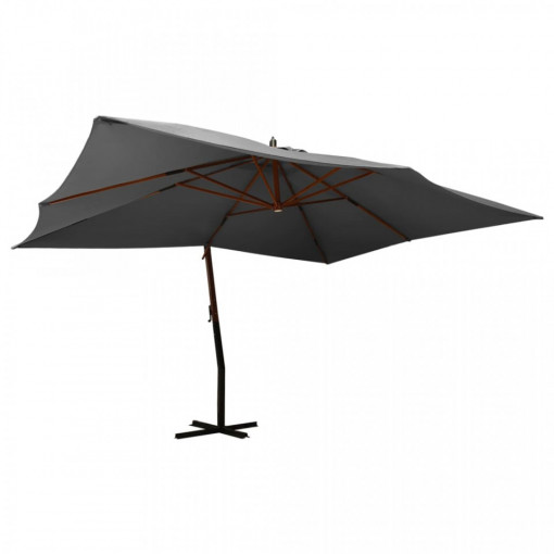 Umbrelă suspendată cu stâlp din lemn, antracit, 400x300 cm