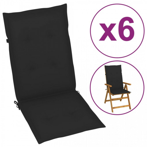 Perne scaun de grădină, 6 buc., negru, 120x50x3 cm