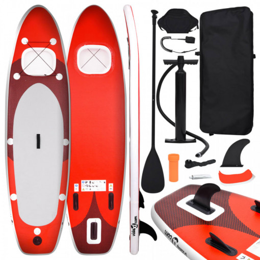Set placă paddleboarding gonflabilă, roşu, 330x76x10 cm