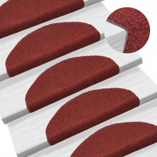 Covorașe autocolante de scări, 15 buc, 65 x 21 x 4 cm, roșu