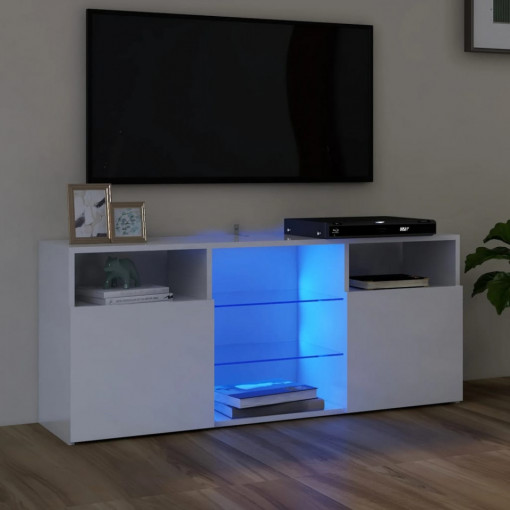 Comodă TV cu lumini LED, alb extralucios, 120x30x50 cm