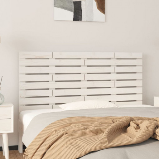 Tăblie de pat pentru perete, alb, 146x3x63 cm, lemn masiv pin