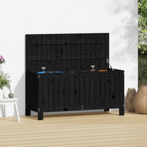 Cutie depozitare grădină, negru, 108x42,5x54 cm, lemn masiv pin