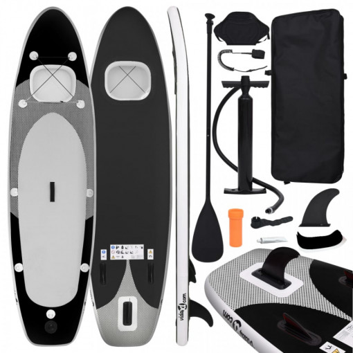 Set placă paddleboarding gonflabilă, negru, 360x81x10 cm