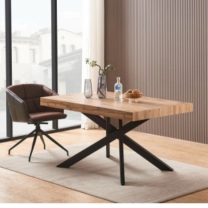 Masa Extensibila Pearson Metal/MDF Negru/Stejar 140-170x200 cm