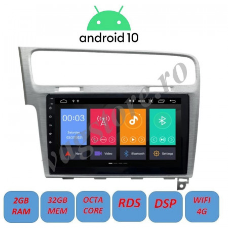 Navigatie Android 10 / 10.1 inch / 3Gb RAM memorie interna 32Gb WIFI USB GPS RDS DSP Asahi Kasei slot sim 4G pentru VW Golf 7 MK7 2013 - 2018 Gri Argintiu - Aluminium Brushed