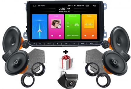 Pachet difuzoare auto Hertz Dieci, Unitate multimedia NavPro V600G si camera marsarier dedicate VW GOLF 5 MK5