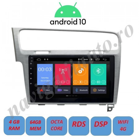 Navigatie Android 10 / 10.1 inch / 4Gb RAM memorie interna 64Gb WIFI USB GPS RDS DSP Asahi Kasei slot sim 4G pentru VW Golf 7 2013 - 2018