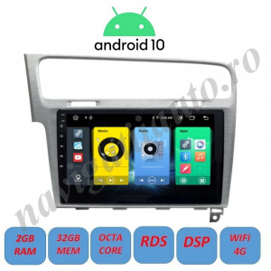 Navigatie Android 10 / 10.1 inch / 3Gb RAM memorie interna 32Gb WIFI USB GPS RDS DSP Asahi Kasei slot sim 4G pentru VW Golf 7 MK7 2013 - 2018 Gri Argintiu - Aluminium Brushed - Img 8