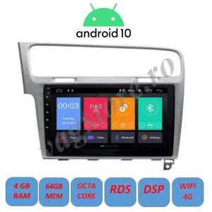 Navigatie Android 10 / 10.1 inch / 4Gb RAM memorie interna 64Gb WIFI USB GPS RDS DSP Asahi Kasei slot sim 4G pentru VW Golf 7 2013 - 2018 Rama Gri Argintie - Aluminium Brused