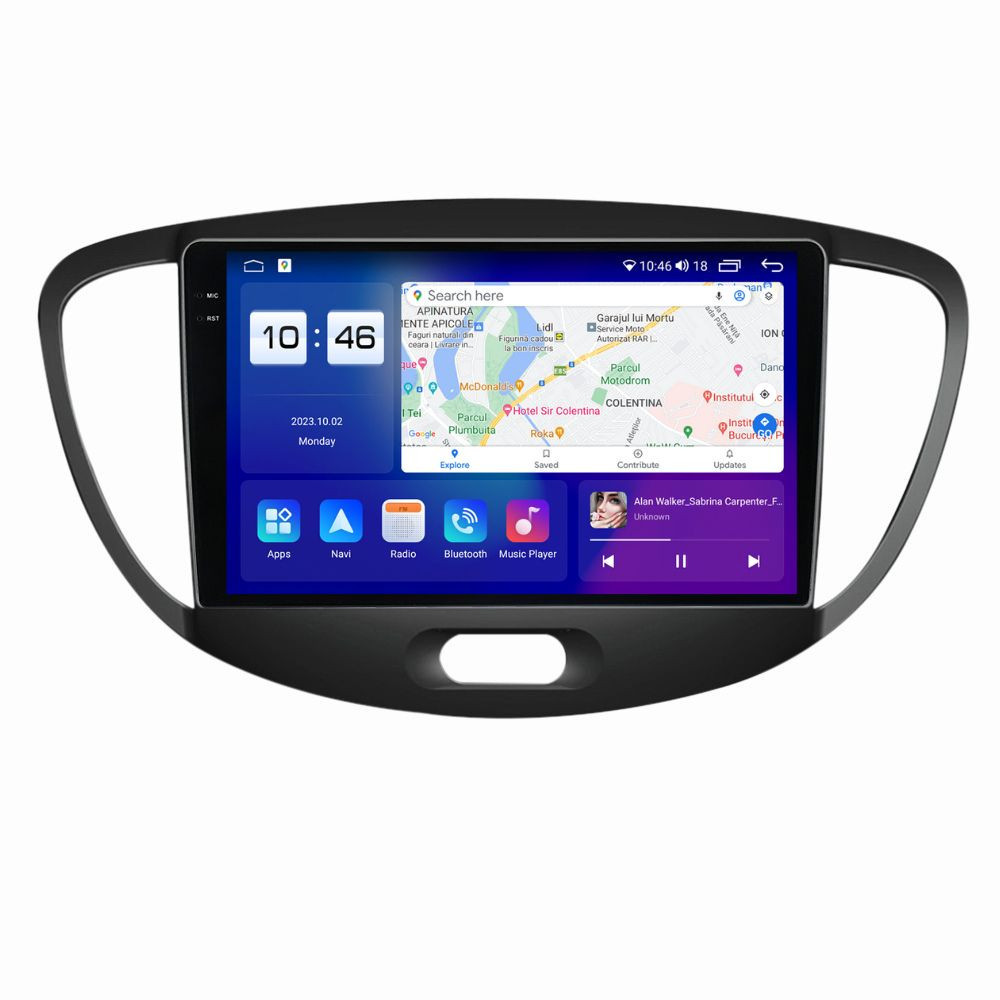 Navigatie dedicata cu Android Hyundai i10 2007 - 2013, 8GB RAM, Radio GPS Dual Zone, Display 2K QLED 9.5