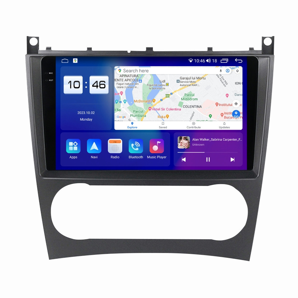 Navigatie dedicata cu Android Mercedes CLC-Class CL203 2008 - 2011, 8GB RAM, Radio GPS Dual Zone, Display 2K QLED 9.5