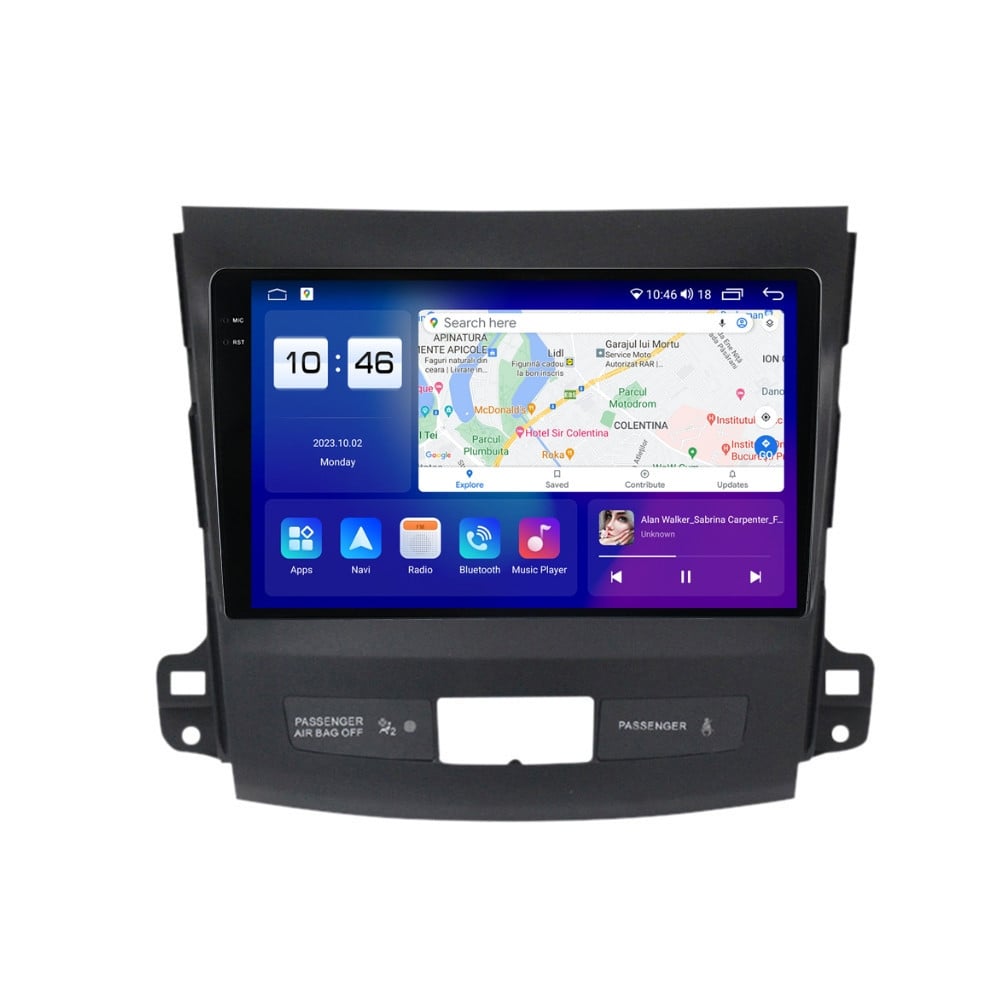 Navigatie dedicata cu Android Mitsubishi Outlander II 2006 - 2012, 8GB RAM, Radio GPS Dual Zone, Display 2K QLED 9.5