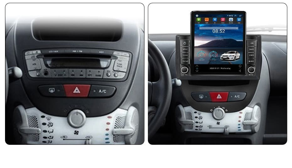 Navigatie dedicata cu Android Peugeot 107 2005 - 2014, 2GB RAM, Radio GPS Dual Zone, Touchscreen IPS 9.7