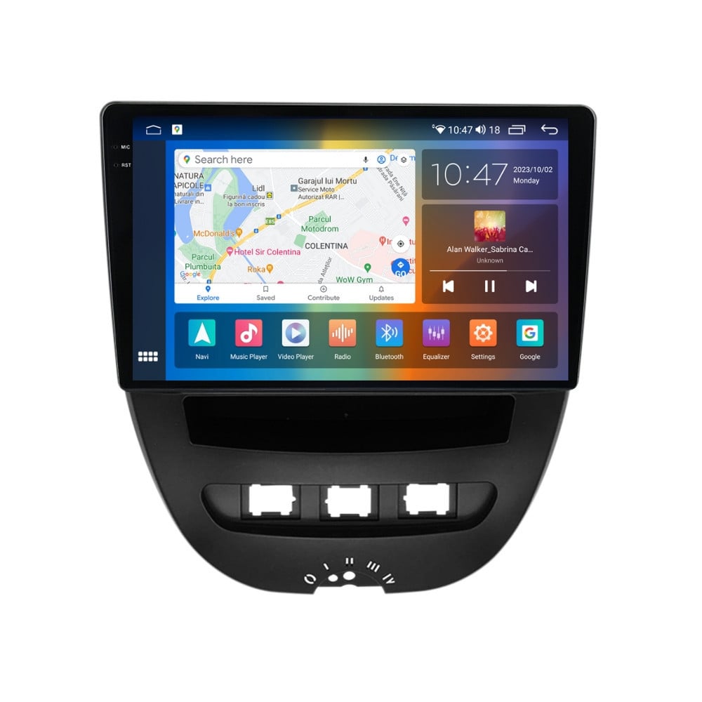 Navigatie dedicata cu Android Peugeot 107 2005 - 2014, 4GB RAM, Radio GPS Dual Zone, Display 2K QLED 10.36