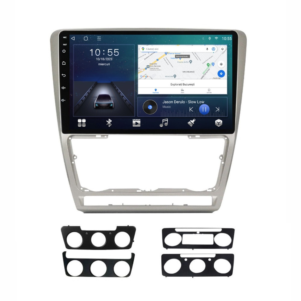 Navigatie dedicata cu Android Skoda Octavia II 2009 - 2013, gri, 2GB RAM, Radio GPS Dual Zone, Display HD QLED 10