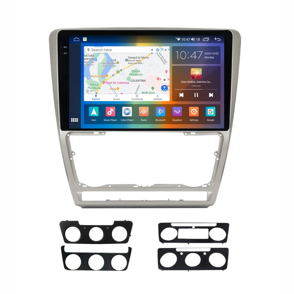 Navigatie dedicata cu Android Skoda Octavia II 2009 - 2013, gri, 8GB RAM, Radio GPS Dual Zone, Display 2K QLED 10.36