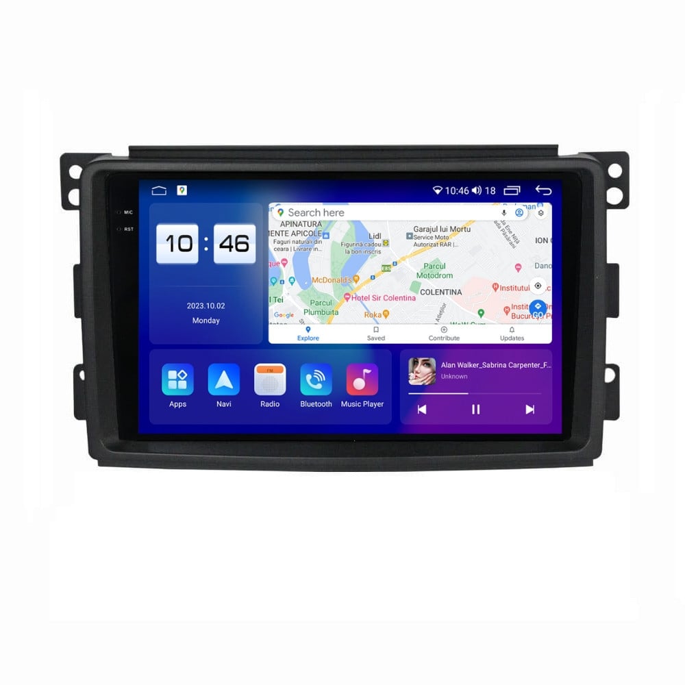 Navigatie dedicata cu Android Smart Fortwo 2007 - 2010, 4GB RAM, Radio GPS Dual Zone, Display 2K QLED 9.5