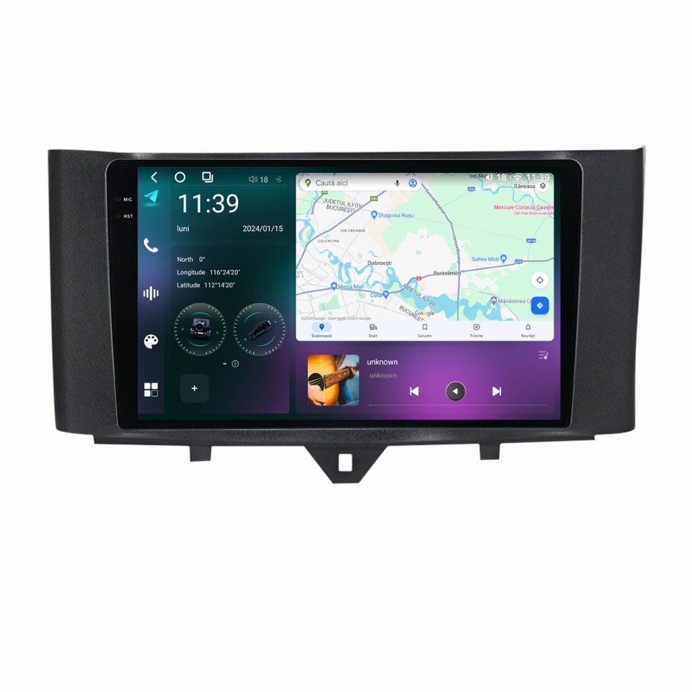 Navigatie dedicata cu Android Smart Fortwo 2011 - 2014, 12GB RAM, Radio GPS Dual Zone, Display 2K QLED 9.5