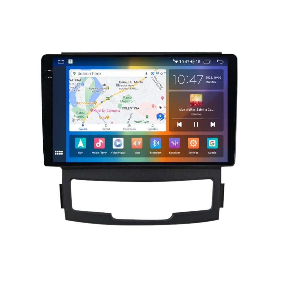 Navigatie dedicata cu Android Ssangyong Korando 2010 - 2013, 4GB RAM, Radio GPS Dual Zone, Display 2K QLED 9.5