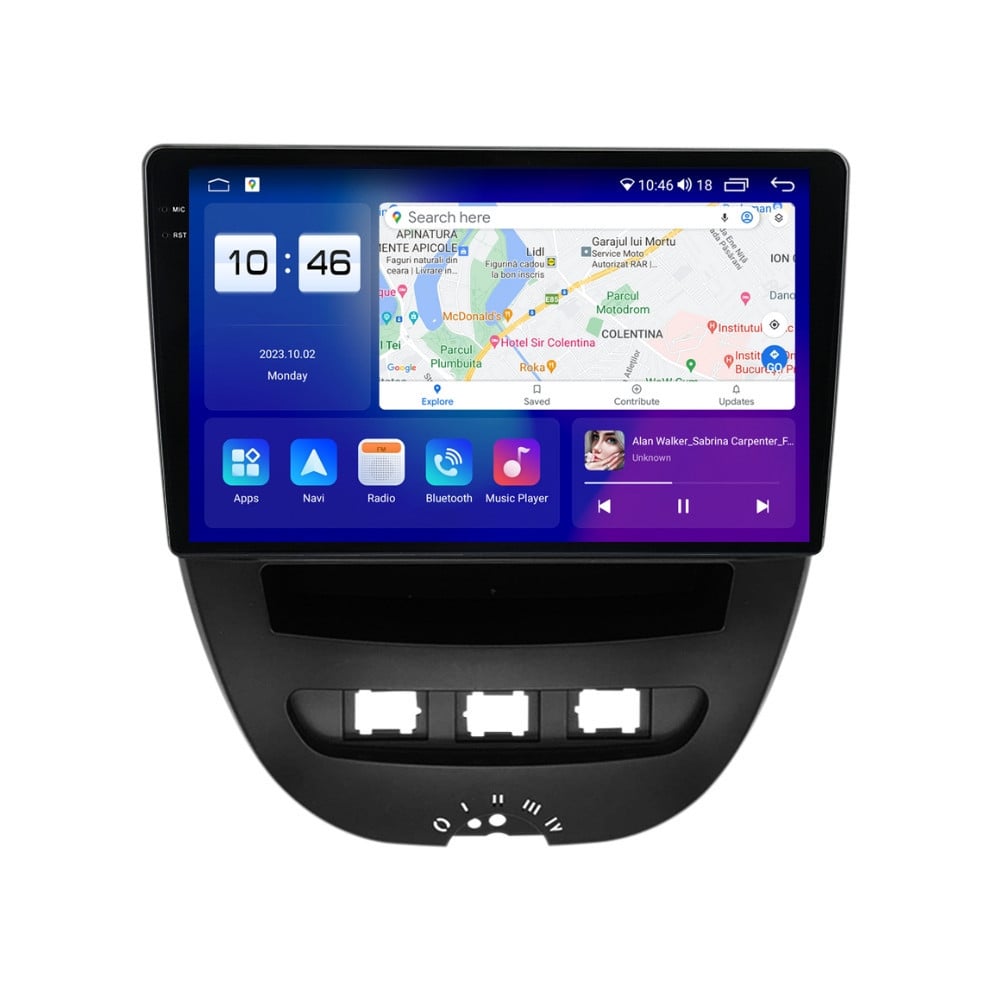 Navigatie dedicata cu Android Toyota Aygo 2005 - 2014, 4GB RAM, Radio GPS Dual Zone, Display 2K QLED 10.36