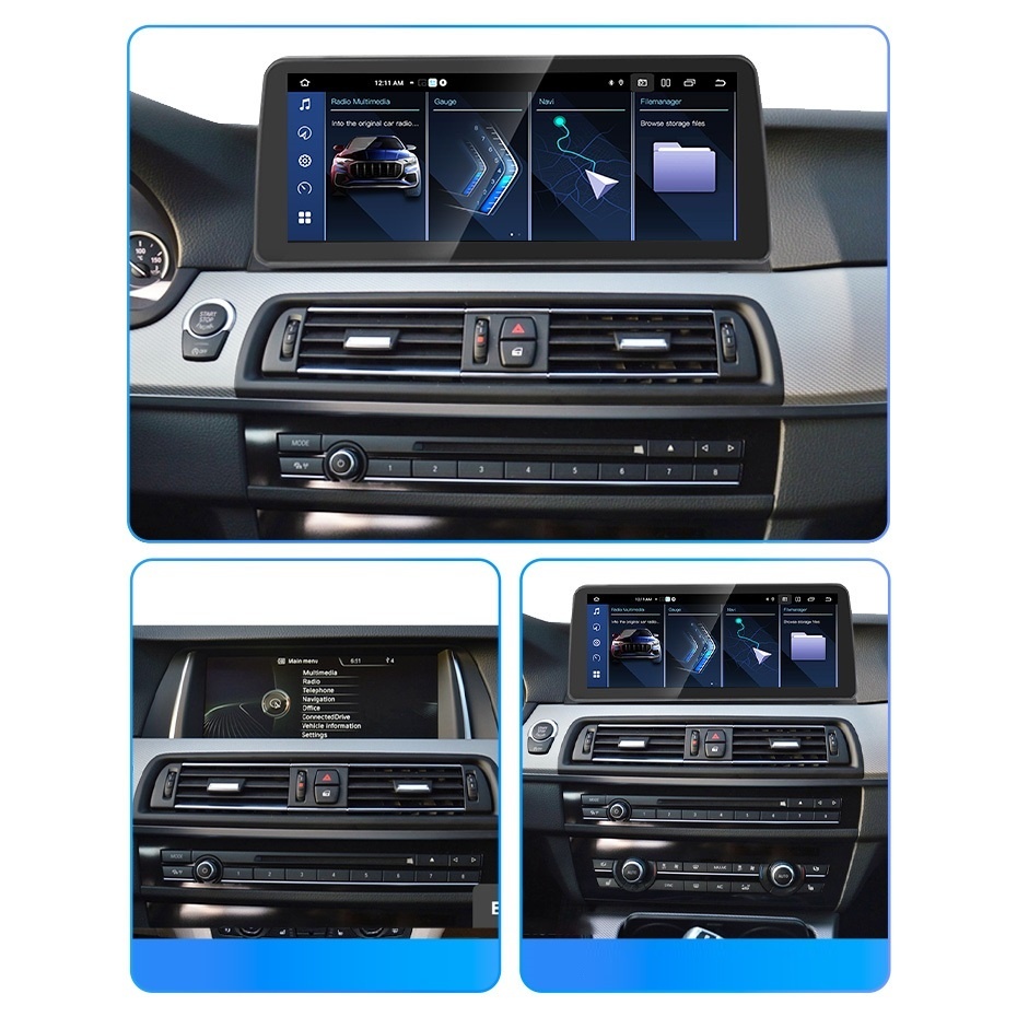 Navigatie dedicata cu Android BMW Seria 5 (F10) 2009 - 2012 cu navigatie CIC, 6GB RAM, Radio GPS Dual Zone, Display QLED 12.3