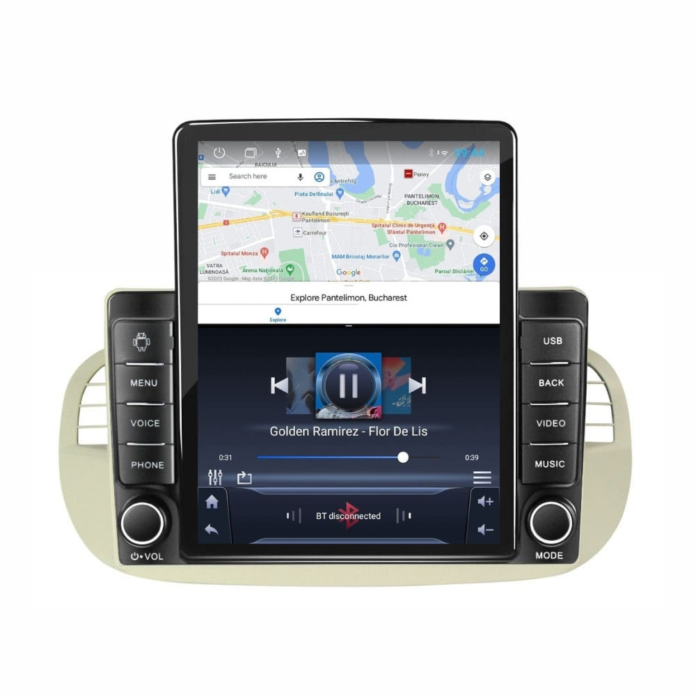 Navigatie dedicata cu Android Fiat 500 2007 - 2015, gri, 1GB RAM, Radio GPS Dual Zone, Touchscreen IPS 9.7