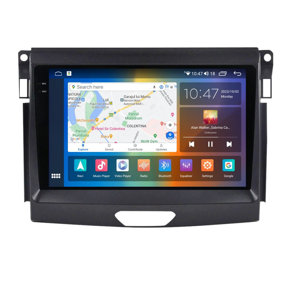 Navigatie dedicata cu Android Ford Ranger dupa 2015 fara navigatie originala, 8GB RAM, Radio GPS Dual Zone, Display 2K QLED 9.5