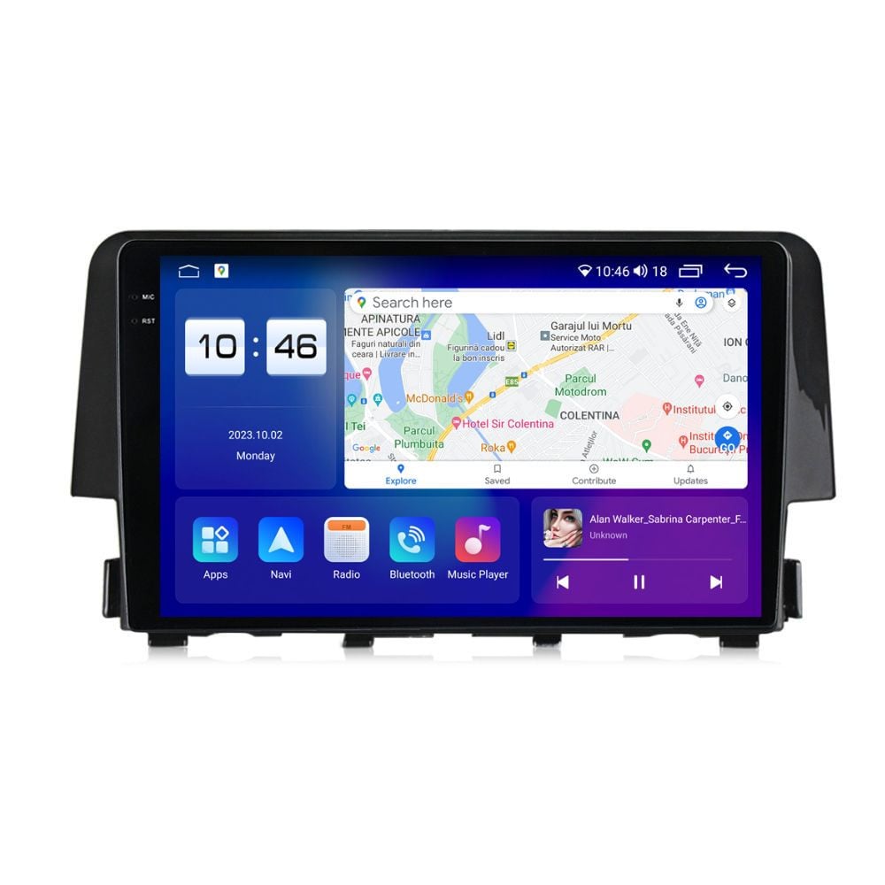 Navigatie dedicata cu Android Honda Civic X 2015 - 2021, 8GB RAM, Radio GPS Dual Zone, Display 2K QLED 9.5