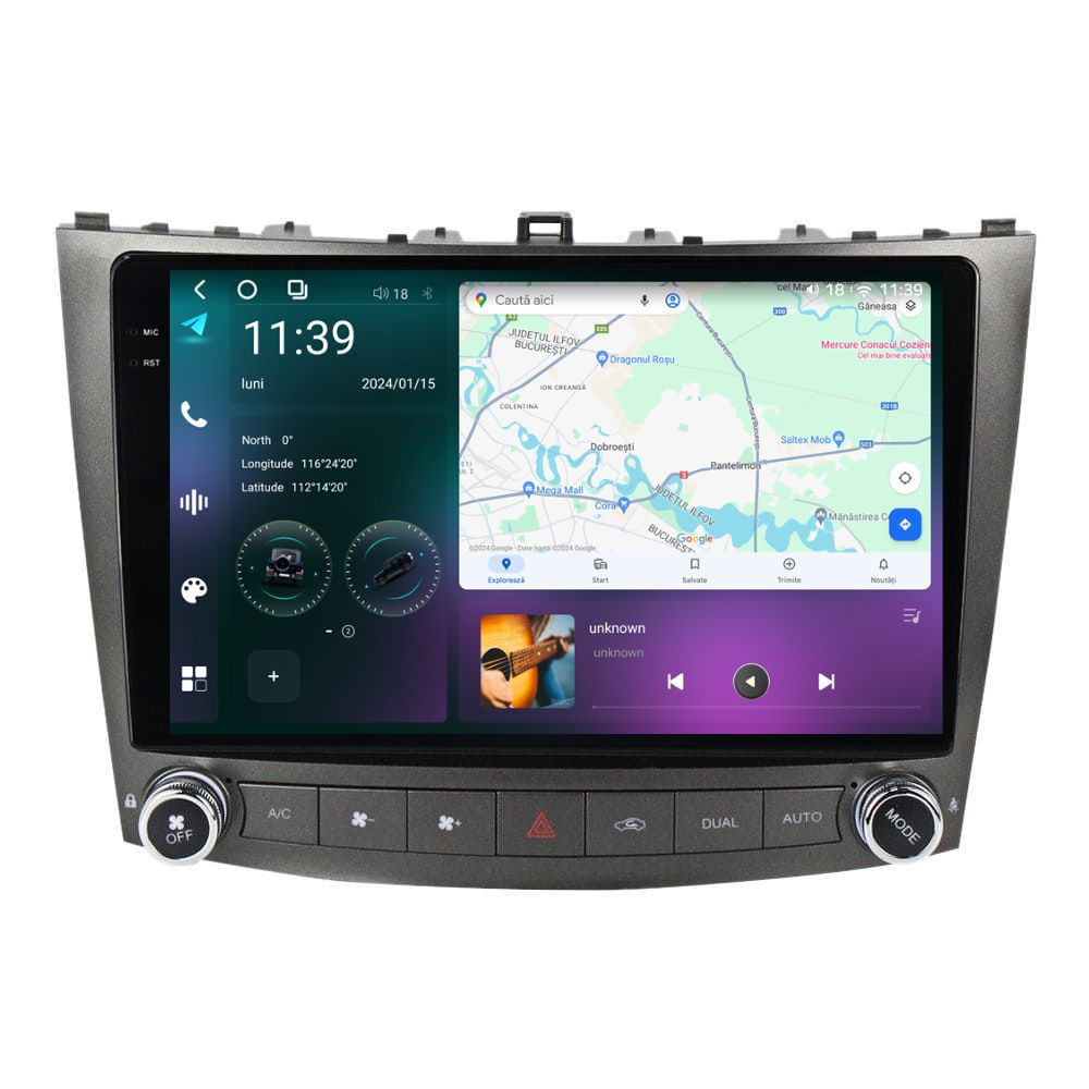 Navigatie dedicata cu Android Lexus IS 2005 - 2013, 12GB RAM, Radio GPS Dual Zone, Display 2K QLED 10.36" Touchscreen, Internet Wi-Fi si slot SIM 4G, Bluetooth, MirrorLink, USB, Waze