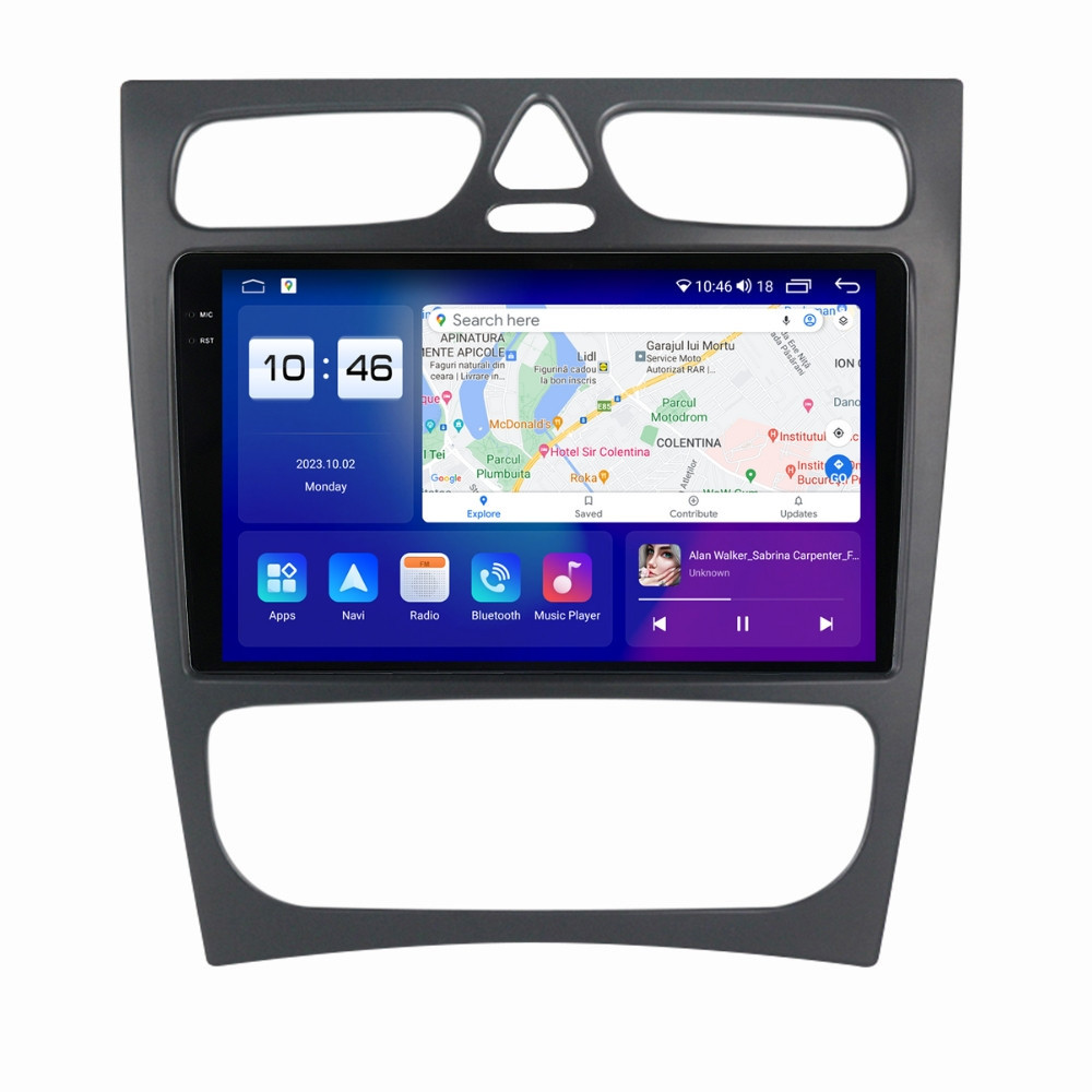 Navigatie dedicata cu Android Mercedes C-Class W203 2000 - 2004, 8GB RAM, Radio GPS Dual Zone, Display 2K QLED 9.5