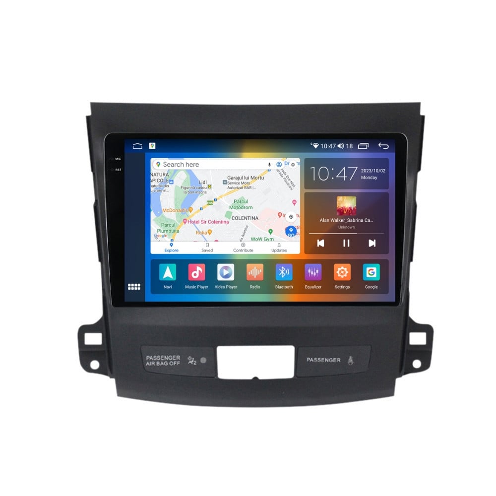 Navigatie dedicata cu Android Mitsubishi Outlander II 2006 - 2012, 8GB RAM, Radio GPS Dual Zone, Display 2K QLED 9.5