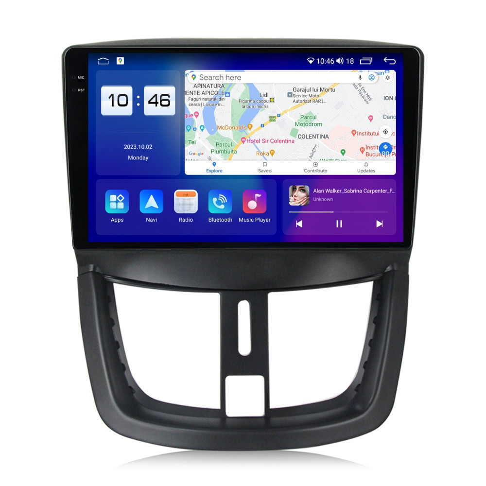 Navigatie dedicata cu Android Peugeot 207 2006 - 2015, 4GB RAM, Radio GPS Dual Zone, Display 2K QLED 9.5