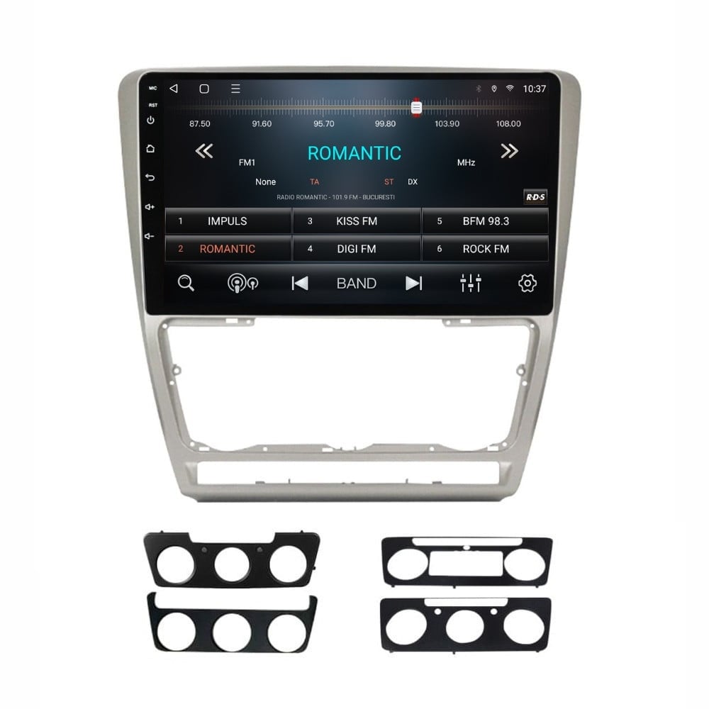 Navigatie dedicata cu Android Skoda Octavia II 2009 - 2013, gri, 3GB RAM, Radio GPS Dual Zone, Display HD QLED 10