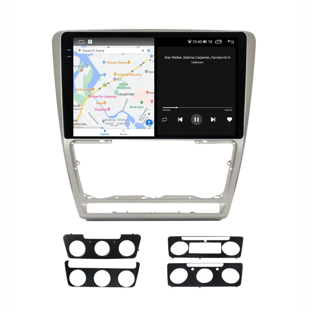 Navigatie dedicata cu Android Skoda Octavia II 2009 - 2013, gri, 8GB RAM, Radio GPS Dual Zone, Display 2K QLED 10.36