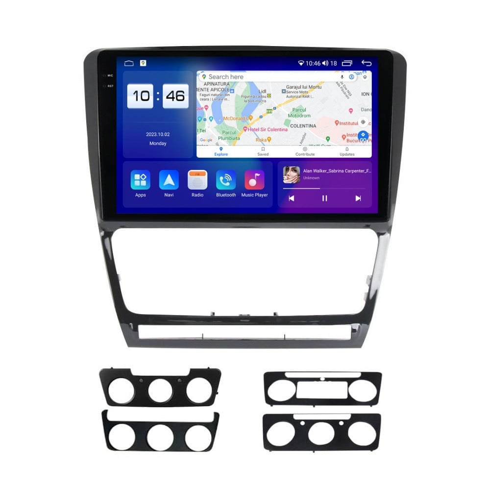 Navigatie dedicata cu Android Skoda Octavia II 2009 - 2013, negru, 4GB RAM, Radio GPS Dual Zone, Display 2K QLED 10.36